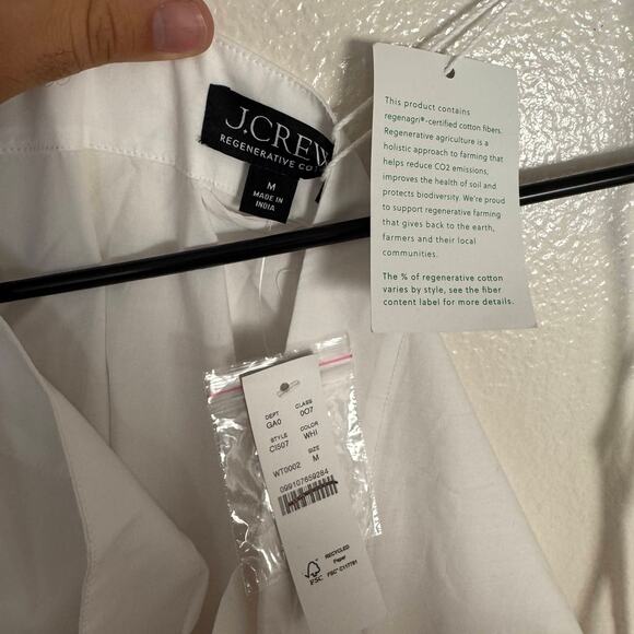 J.Crew Ciel Top Womens SZ M White Poplin Boatneck Side Button Waist Tie CI507 LS - Picture 4 of 7